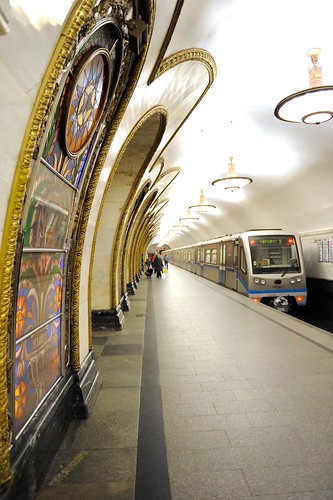 Moscow Metro train at Novoslobodskaya station