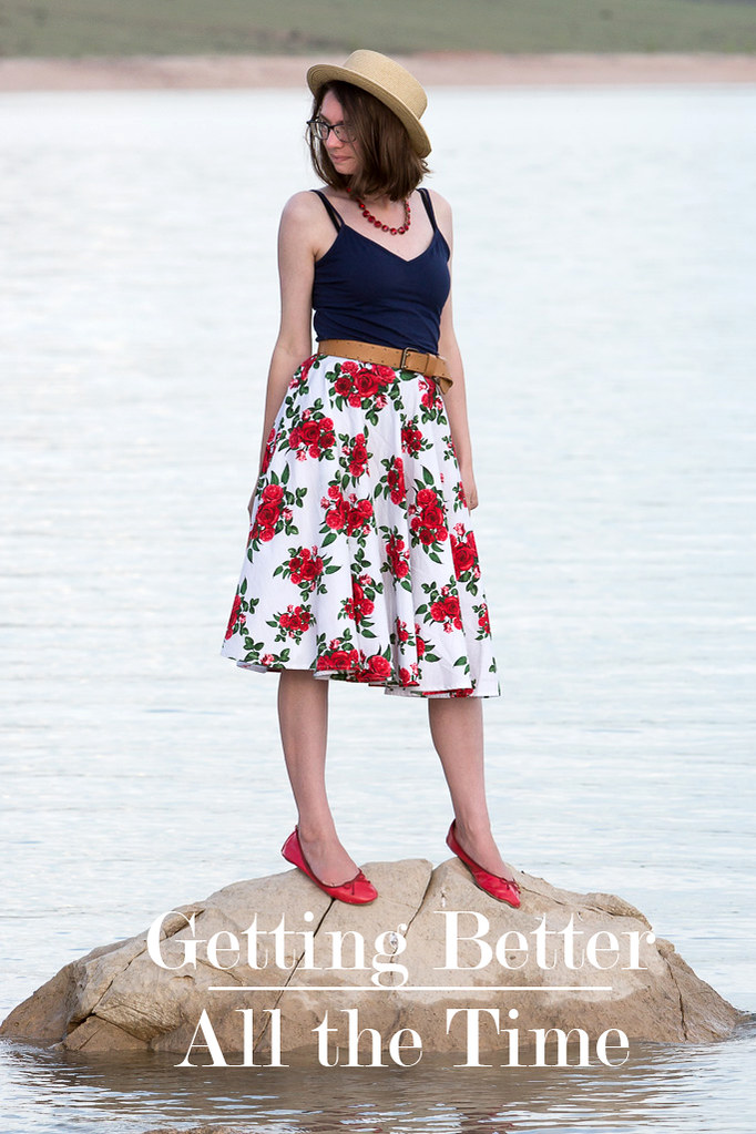 Hell bunny skirt, floral, rose, skirt, red, straw hat, boater hat, popbasic, ruby, new job, teaching job, wyoming, never fully dressed, withoutastyle,