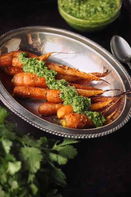 Cumin Roasted Carrots with Cilantro Chimichurri {Gluten-free and Vegan}