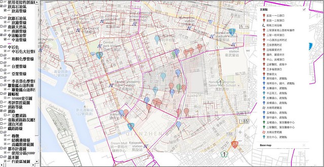 g0v套疊潘建志醫師所提供的管線圖，粉紅色為輸往仁武大社的石油氣管線，咖啡色為瓦斯管線，資料來源：高雄市政府公共管線查詢系統