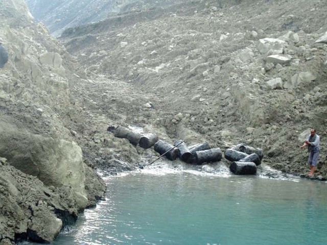 A view of the Attabad Lake spillway. PHOTO courtesy by: Express Tribune