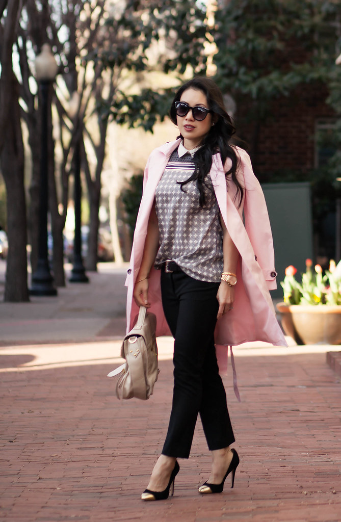 cute & little blog | petite fashion | tile print and pink trench outfit | spring layers
