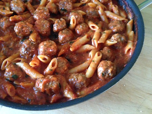 penne with meatballs