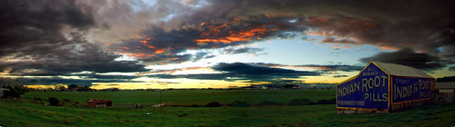 sunset panorama green grass clouds pano indian stormy root