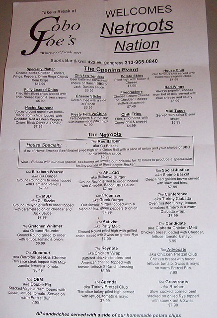 Cobo Joe's NN menu