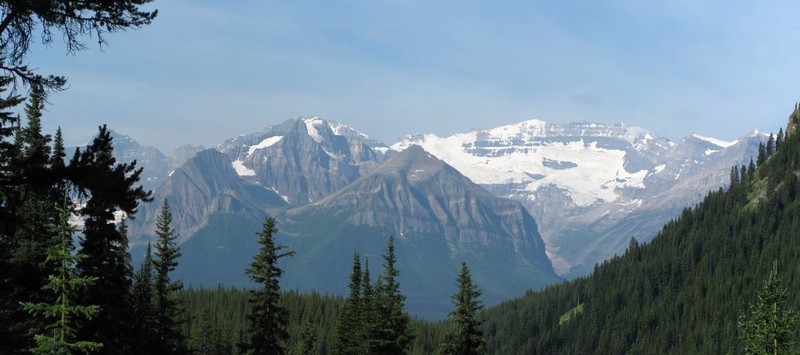 Ringrose Peak, Saddle Mountain, Haddo Peak, Fairview Mountain, and Mount Victoria from the Skoki Lakes Trail