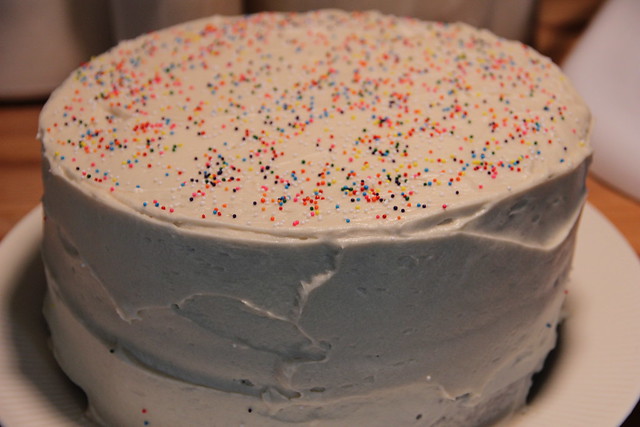 chocolate cake with vanilla frosting