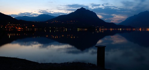 sunset italy lake reflection night lights lecco olginate