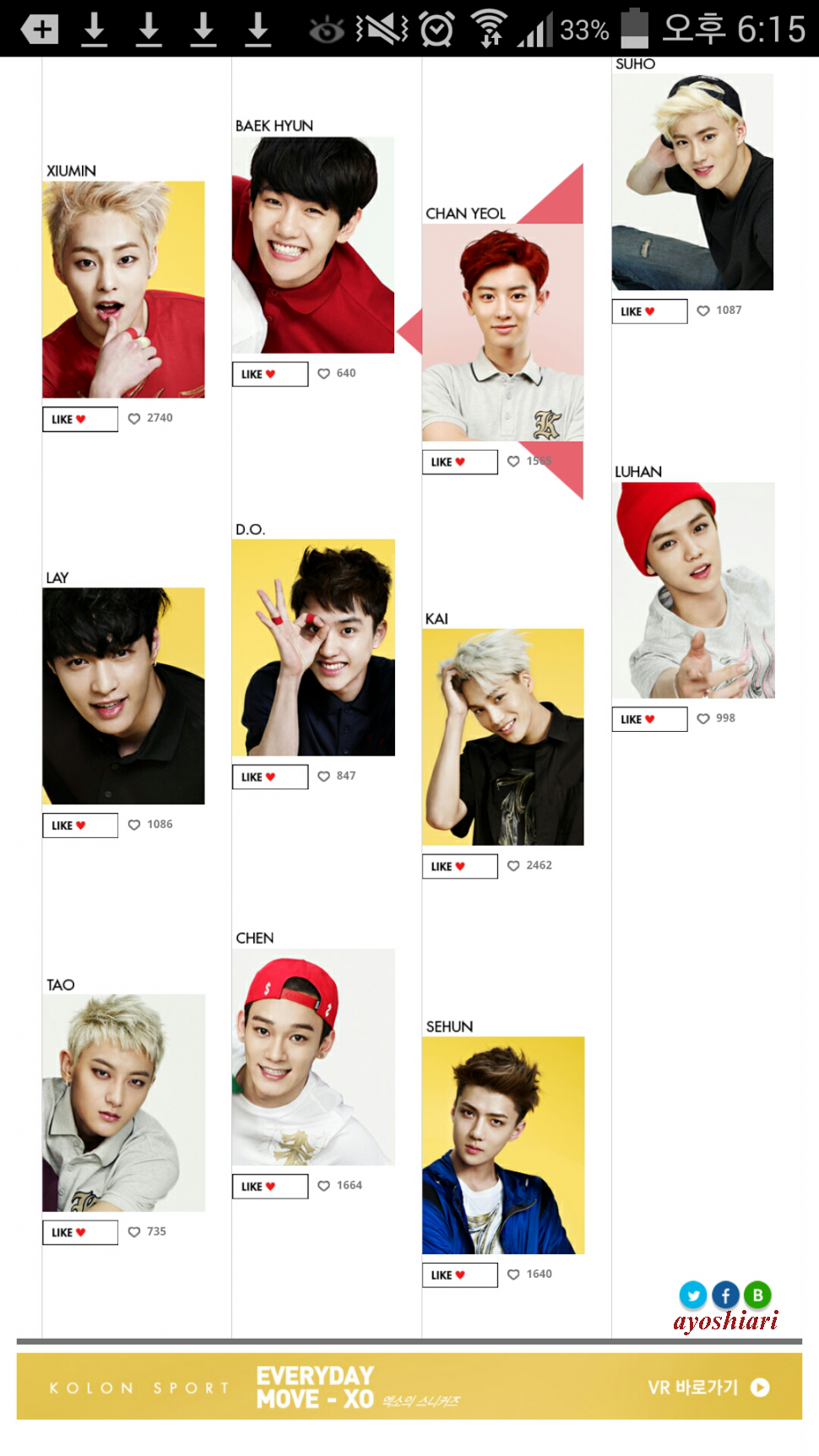 The Current Most Popular Exo Members Voted By Korean Fans Random Onehallyu