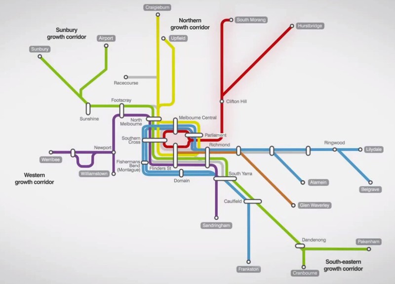 Rail map showing re-designed rail tunnel (May 2014)