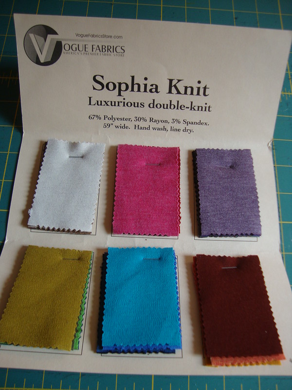 Vogue Fabrics Sophia Knit fabric swatch card
