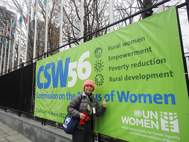 2012年江鳳英代表台灣參與聯合國「婦女地位委員會」，分享台灣經驗。林瑩茹／提供