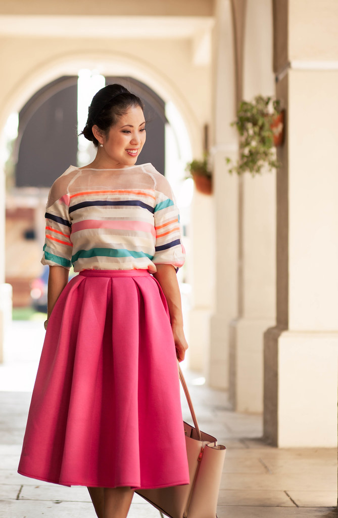 Striped Mesh + Hot Pink Midi - cute & little | Dallas Petite Fashion ...