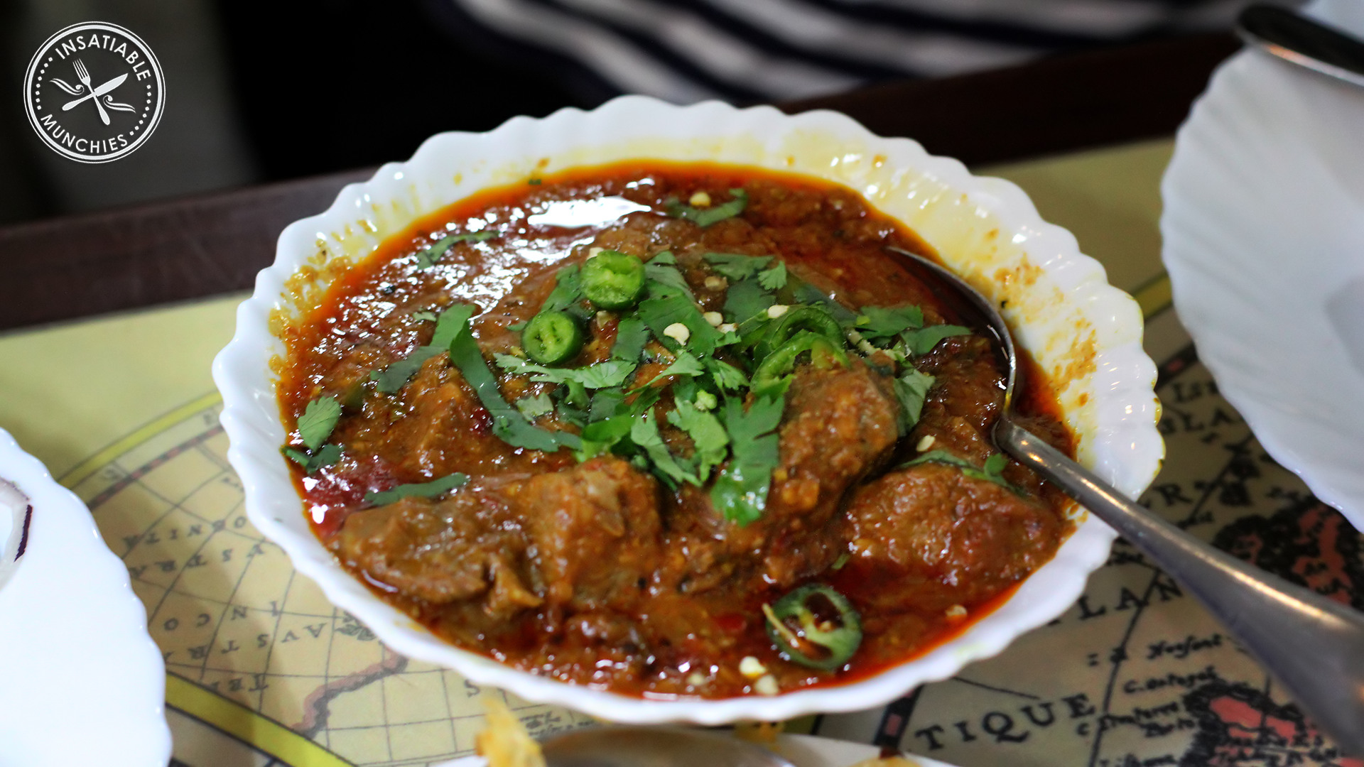 A bowl of Lamb Kharai, a hot lamb curry