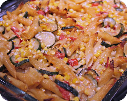 Baked Penne with Corn, Zucchini and Basil