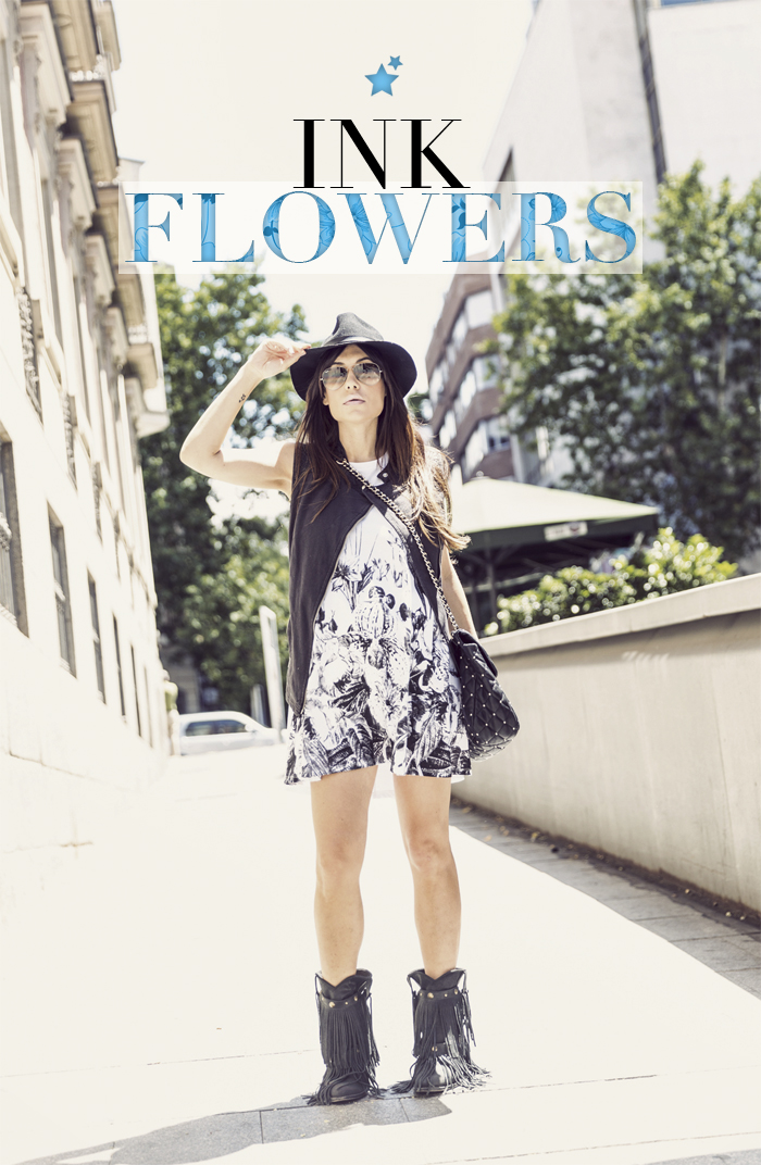 street style barbara crespo ink flowers 6KS dress vest C&A Sendra boots fashion blogger outfit blog de moda