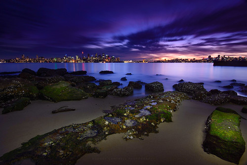 sunset sky green water clouds rocks purple australia newsouthwales cpl mosman bradleyshead rgnd09