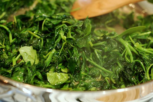 Frying the spinach by Eve Fox, the Garden of Eating blog, copyright 2014