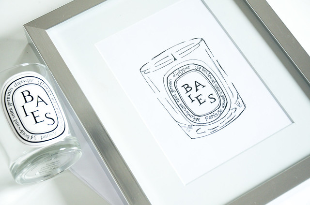 DIY sketch your own diptyque candle prints in black and white for wall art- Baies, Paris