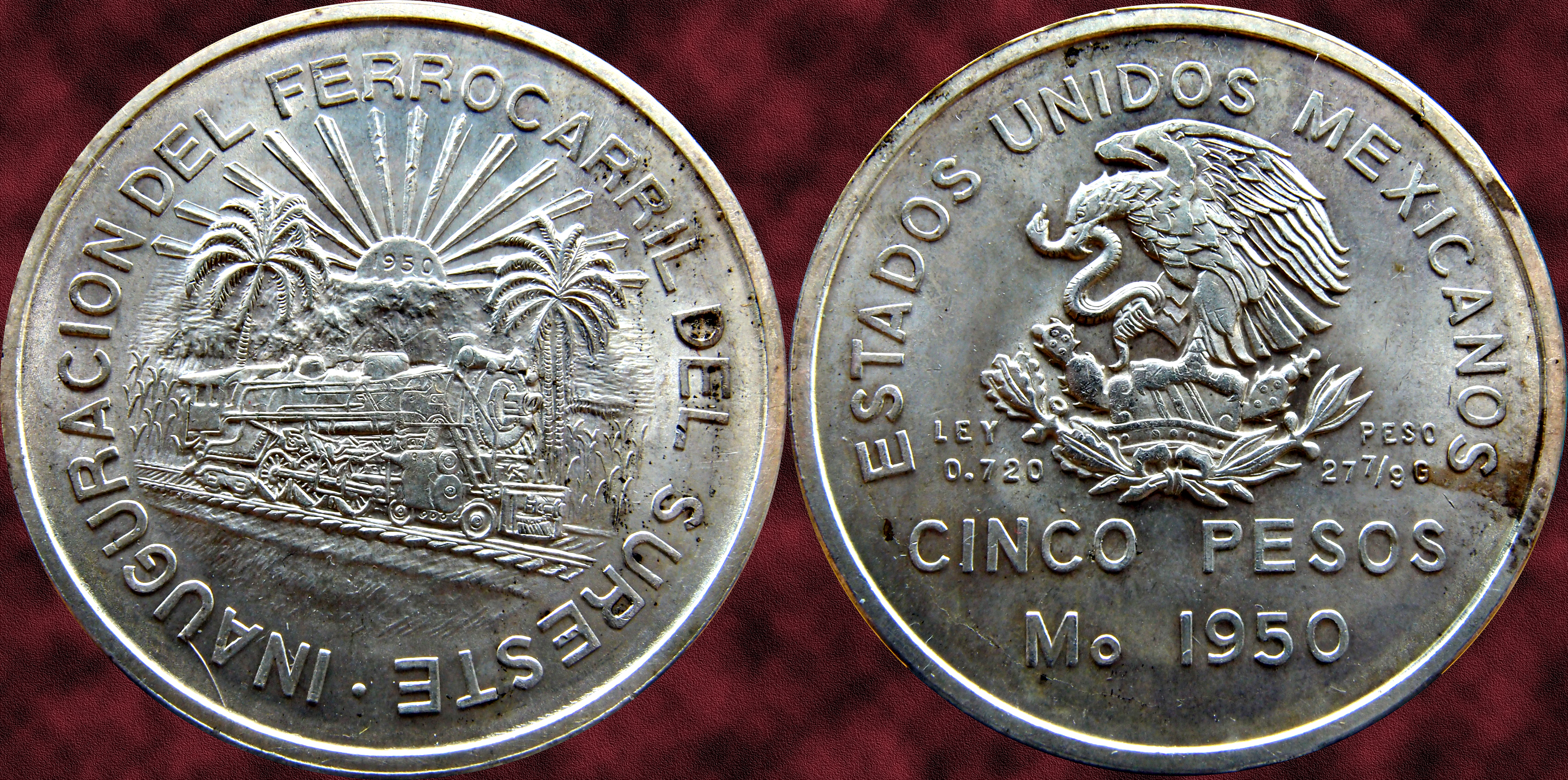 5 Pesos - Mexico 1950 - Inauguracion del Ferrocarril del Sureste 13559281393_0b0b98fe8b_o