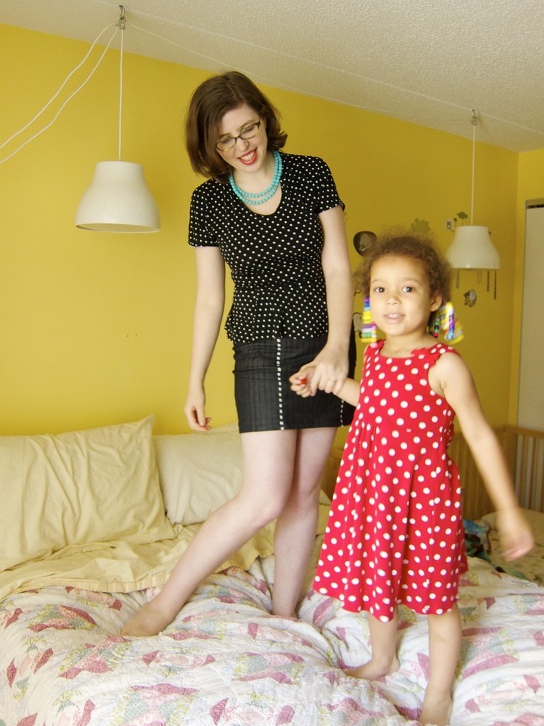Me Made May 10: A polka dot peplum top and striped denim skirt
