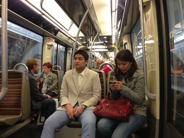 Oyen and Nyke riding on the Metro train in Paris