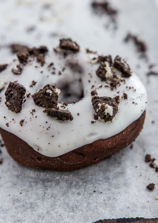 Cookies and Cream Baked Chocolate Doughnuts