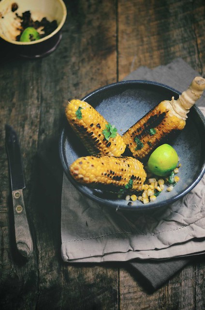 Indian style grilled spicy sweet corn bhuta