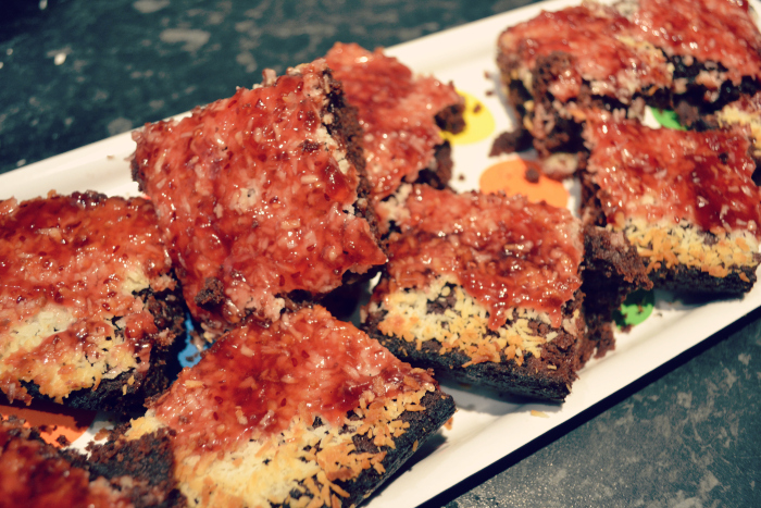 vegan raspberry and coconut brownies