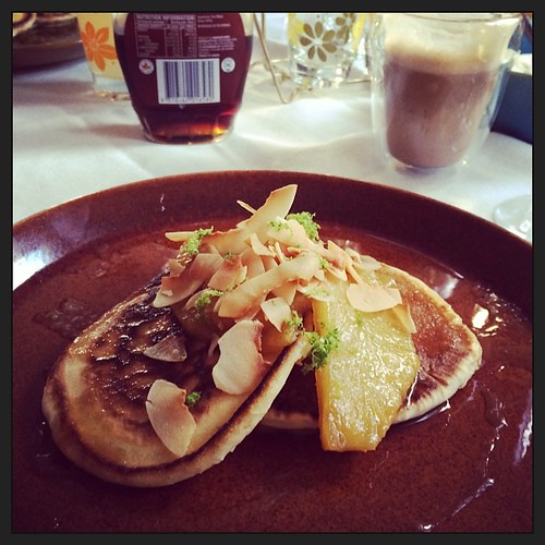 Brunch. Coconut pancakes with caramelised pineapple. Delicious.