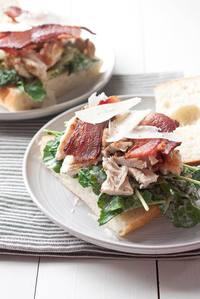 Grilled Chicken and Kale Caesar Salad Sandwiches with Bacon