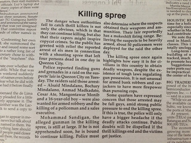 Killing Spree editorial, Philippine Star