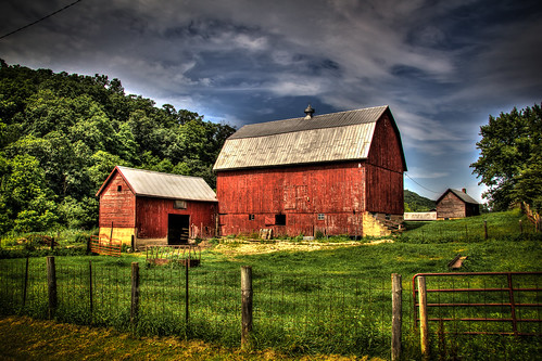blue trees red sky stone wisconsin clouds barn rural canon fence countryside farm farming fences cupola agriculture dairy wi hdr redbarn dairybarn farmstead bagley photomatix photomatixpro bagleywi