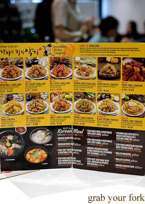 Korean fried chicken menu at The Sparrow's Mill, Sydney