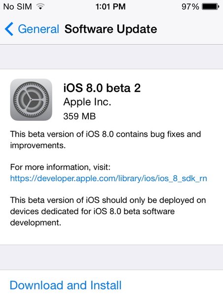 iOS 8 Beta 2