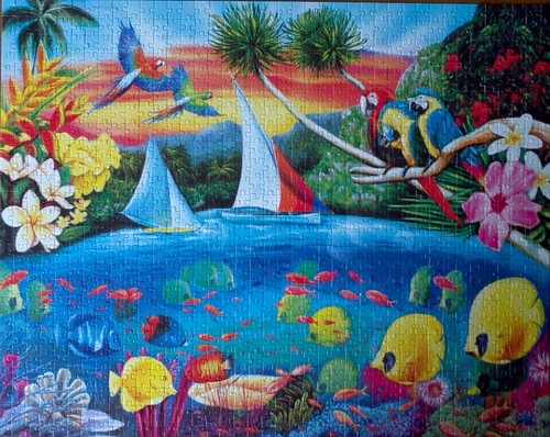 jigsaw blue boats birds fish water sunset jigsawpuzzle