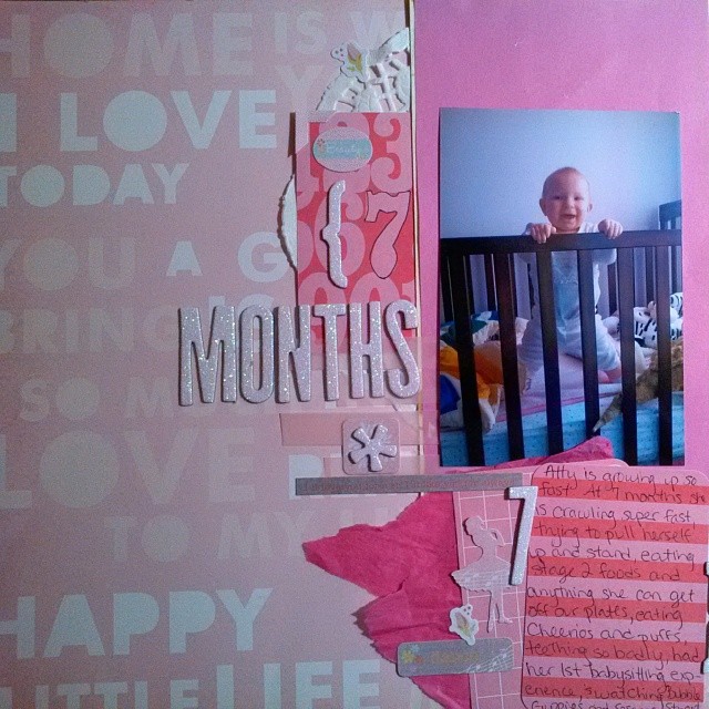 Highlighting Month 7 of my daughter's first year scrapbook