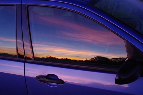 door blue sunset sky reflection window glass car