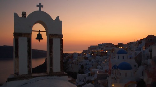 sunset clock night evening abend sonnenuntergang clocktower clear greece orthodox griechenland santorin thyra abendrot glockenturm kirchenglocke kykladen