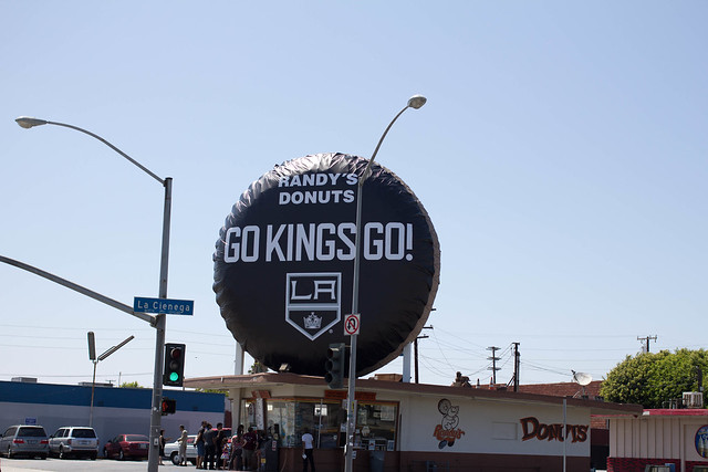 Randy's Donuts Go Kings hockey puck