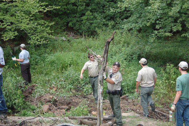 John Fury, Travis Wyman, YCC and park rangers. A trip to visit the Youth Conservation Corps turned into an interesting afternoon with a park ranger at Westmoreland State Park.