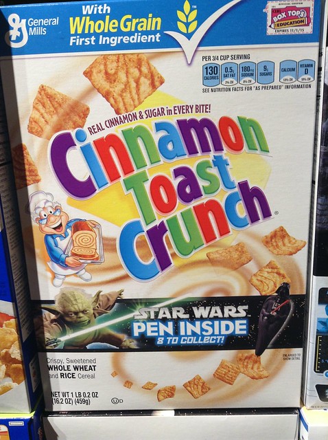 Cinnamon Toast Crunch Kids Breakfast Cereal with Star Wars Pen premium inside. Pics by Mike Mozart of TheToyChannel and JeepersMedia on YouTube #CinnamonToastCrunch #CinnamonToastCrunchCereal #StarWars #StarWarsPen #StarWarsPromotion #KidsCereal