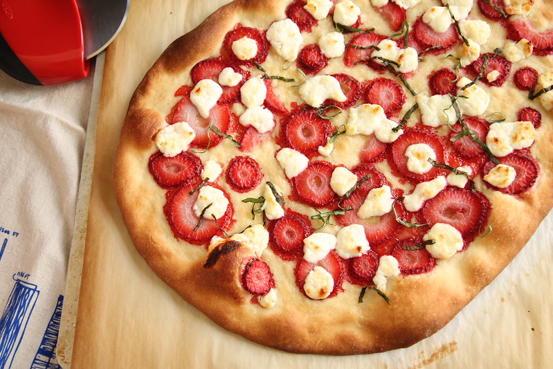 Strawberry, goat cheese, and basil flatbread