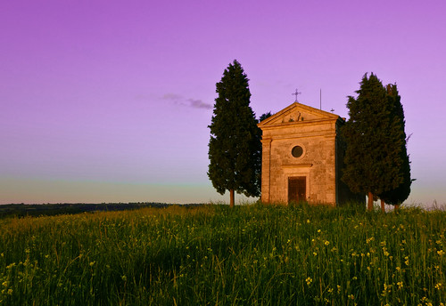 pink sunset sky church tramonto val tuscany fields siena toscana dorcia vitaleta