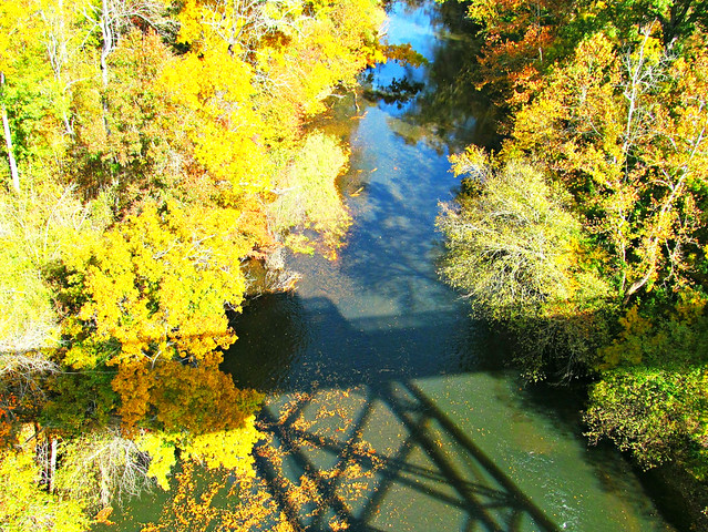 Catch the shadow of the bridge over the Appomattox River below