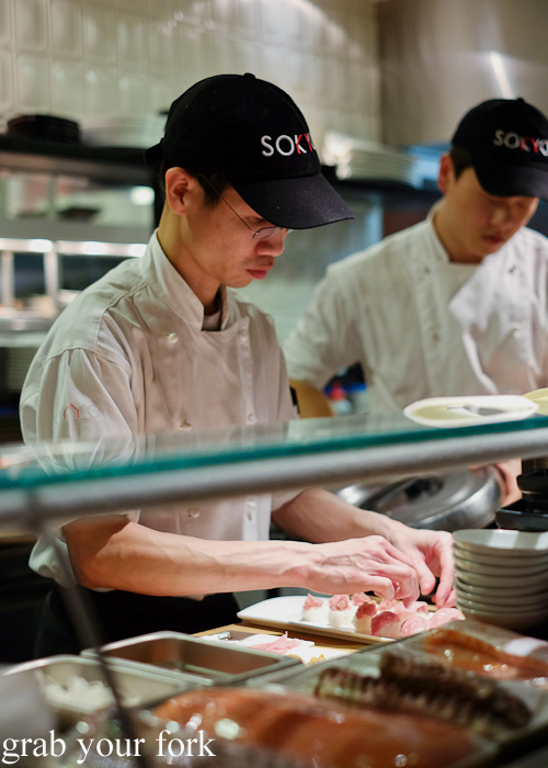Sushi chef preparing onigiri sushi at Sokyo at The Star, Pyrmont