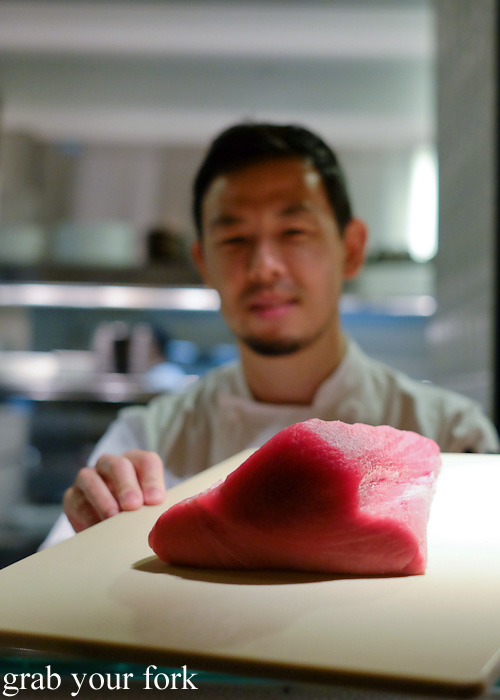 Chef Chase Kojima with a tuna tail at Sokyo at The Star, Pyrmont