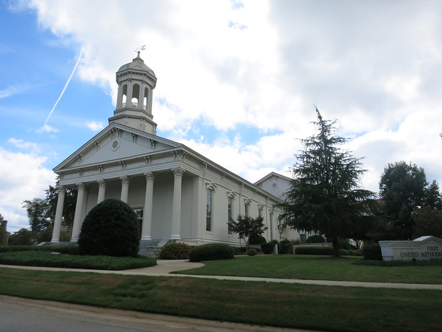 IMG_2905 2014-09-27  Covington, Georgia, First United Methodist, Church with Open Steeple First Methodist Driving to Hilton Head Beach