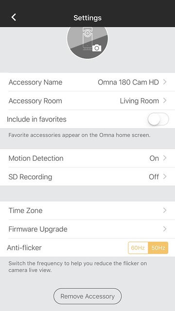Omna iOS App - Camera Settings