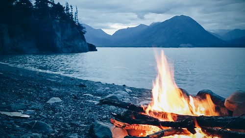 travel wild usa nature alaska landscape fire hope coast dusk campfire shore inlet fjord kenai vsco